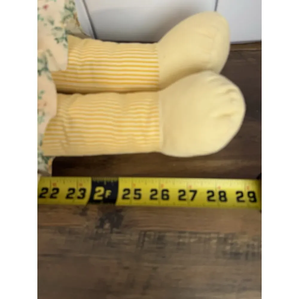 Vintage 28” Rag Doll Blonde Braided Yarn Hair Floral Dress Bonnet Plush Toy